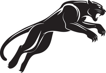 Aggressive Jumping Panther Silhouette Vector Logo Isolated on White Background © Rohan