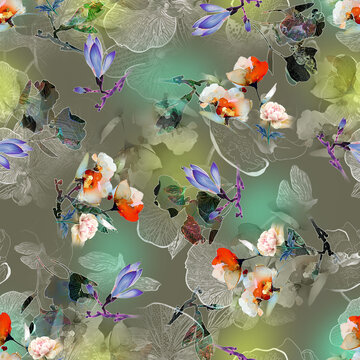 seamless pattern with flowers allover Digital printing design nice artistic background with classic abstract art wild orchid based silently placing slf pattern allover textured ochid allover backgroun