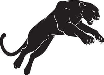 Aggressive Jumping Panther Silhouette Vector Logo Isolated on White Background © Rohan