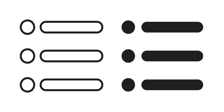 Bulleted list icon set, collection of icon in editable strokes and flat versions