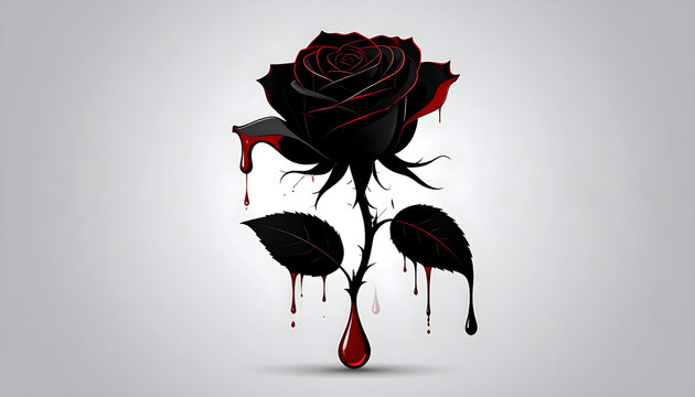 Rose silhouette in solid black with a single red drop on grey background capturing the melancholic gothic rock aesthetic perfectly generative AI