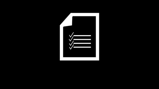 Approved document icon animation with check mark, seamless looping icon for file validation, document verification, and digital approval concept.