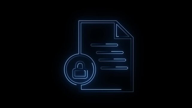 File security icon animation, document management concept for capturing, tracking, and storing electronic documents, folder and document icon with master key on transparent background.