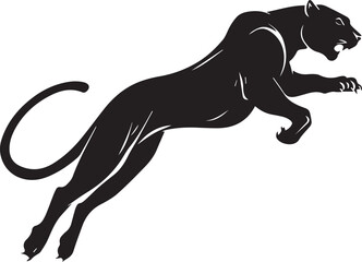 Aggressive Jumping Panther Silhouette Vector Logo Isolated on White Background © Rohan