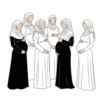 Pregnant Muslim Women Wearing Hijab.