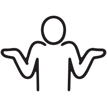 Man shrugging shoulders and showing palms minimalist line icon