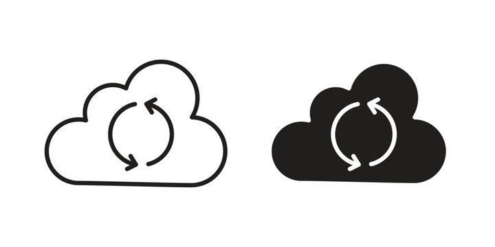 Cloud sync icon set, collection of icon in editable strokes and flat versions