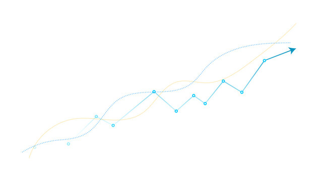 Business growth line graph with upward arrow. Data trends and analytics illustration. Line graph showing steady progress and upward trend, PNG.