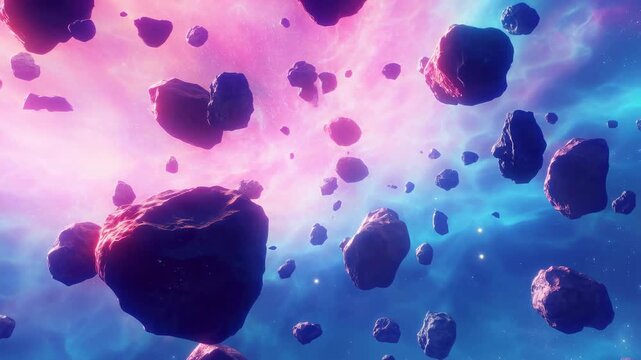 Stunning cosmic asteroid field floating in vibrant space. Represents the vastness and mystery of the universe, perfect for sci-fi and educational projects