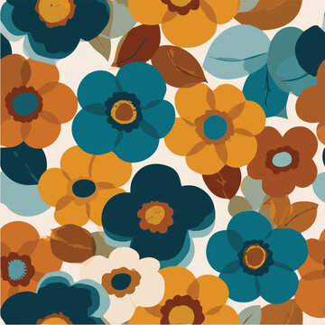 Retro 70s floral seamless pattern, bold groovy flowers