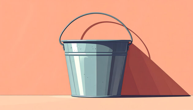 Steel bucket illustration as a grey trapezoid with a wire handle on peach background capturing utility and classic metallic texture generative AI