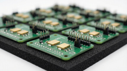 Obraz premium Micro circuit board factory production layout on foam base macro detail technology precision