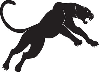 Aggressive Jumping Panther Silhouette Vector Logo Isolated on White Background © Rohan