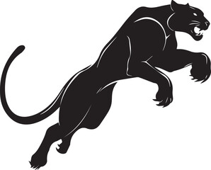 Aggressive Jumping Panther Silhouette Vector Logo Isolated on White Background © Rohan