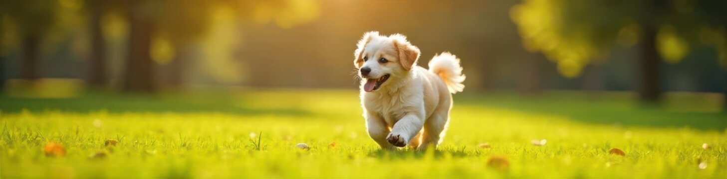 A fluffy dog wagging its tail happily in a sunny park, enjoying playtime and quality time with its owner , love, companionship
