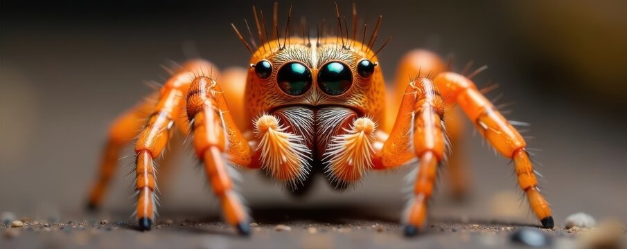 Regal jumping spider, vibrant orange, large eyes , regal, nature photography
