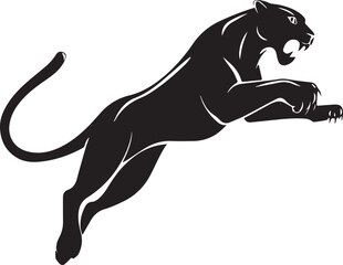 Aggressive Jumping Panther Silhouette Vector Logo Isolated on White Background © Rohan