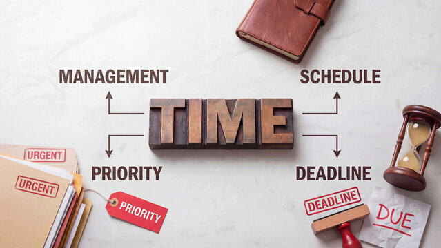 Time management concept representing scheduling prioritization deadline awareness urgency planning and organizational productivity for personal efficiency professional development