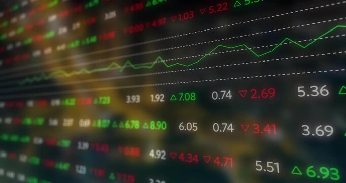 Finance panel updating from live feed tracking market moves via moving line and arrows