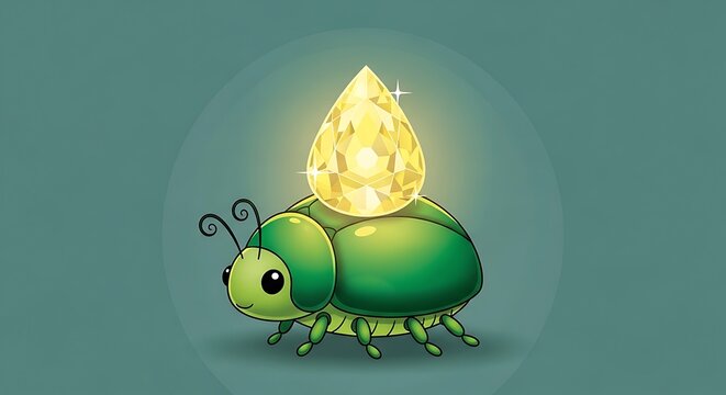 Green Beetle with Glowing Light on Back.