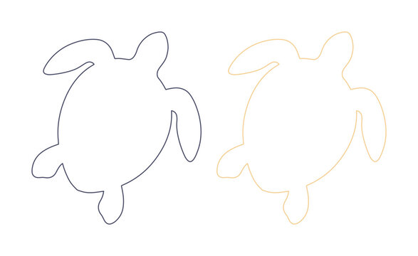 シンプルでミニマルなウミガメの線画イラストセット。海の生き物、海洋生物のシルエット。自然保護、エコフレンドリーなデザイン素材、ベクター。