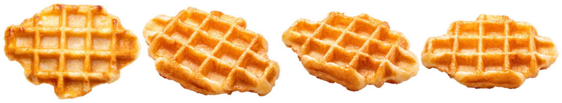Delicious golden liege waffles with a shiny glaze, freshly baked and isolated on a transparent background.