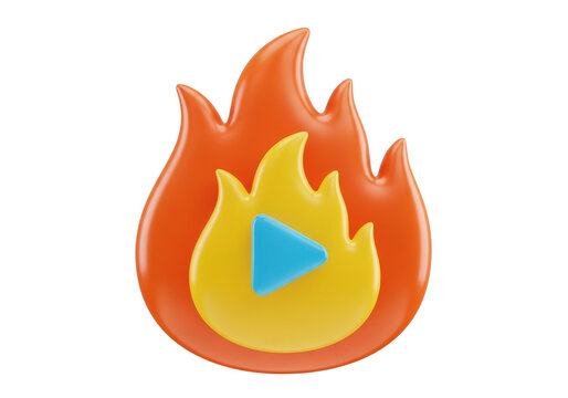 Flame icon with integrated play button symbolizing action or energy