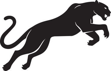 Aggressive Jumping Panther Silhouette Vector Logo Isolated on White Background © Rohan
