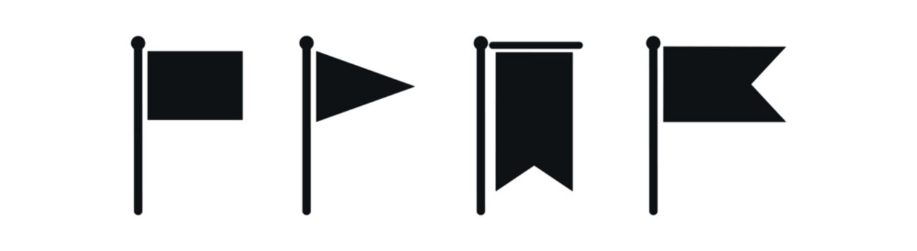 Flag icon set. flag, banner, pennant, pennon, pole, marker. signal, navigation, marker flag, marker on staff, celebration. line, flat and colored vector icon set.