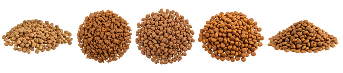 Piles of dry pet food for dogs and cats, isolated on transparent background, perfect for illustrating pet nutrition. © FoodPNG