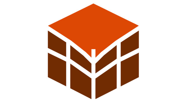 Abstract geometric 3D cube with a stylized leaf or plant sprout emerging, representing growth, sustainability, and innovation