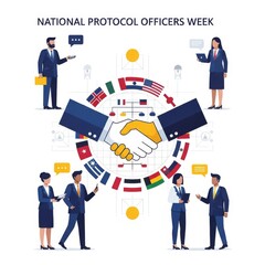 Naklejka premium National Protocol Officers Week handshake illustration with flags