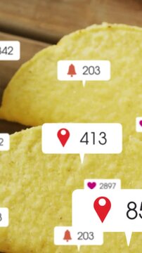 Vertical video: Badge values updating, UI badges floating, cycling over tortillas showing counts
