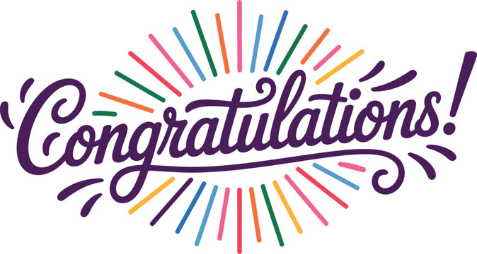 Colorful congratulations text with celebratory streamers design for festive graphics