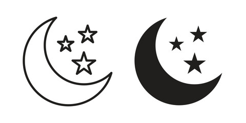 Moon icon set, collection of icon in editable strokes and flat versions © Vince