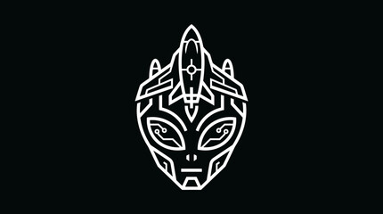 Naklejka premium Abstract alien head logo with futuristic design and spacecraft element