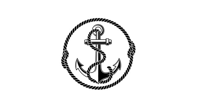 Nautical anchor symbol with rope circle design isolated on white background