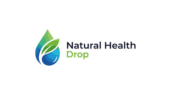 Abstract logo design featuring a water drop and leaves concept illustration