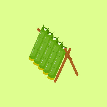 Illustration of Lemang - Sticky Rice Cooked With Coconut Milk Inside a Bamboo