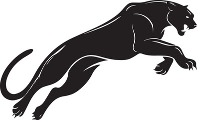 Aggressive Jumping Panther Silhouette Vector Logo Isolated on White Background © Rohan