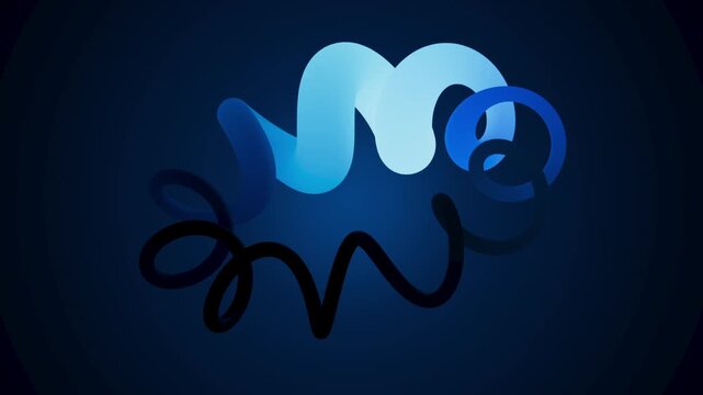 Blue neon helix with smooth gradient transitions. Abstract 3D loop with flowing organic shapes. 3d render motion.