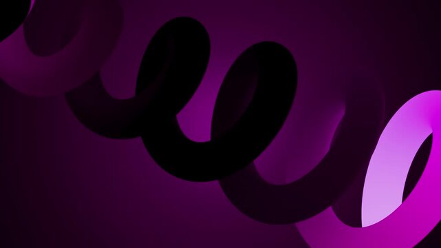 Twisted pink neon ribbon with chromatic gradient flow. Seamless organic loop animation. 3d render motion.