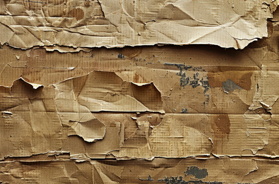Photo of Crumpled sheet of brown cardboard paper. Background texture for backdrops or mapping