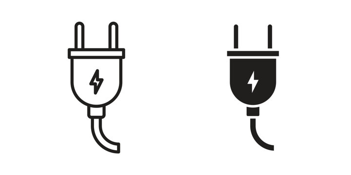 Plug icon set, collection of icon in editable strokes and flat versions