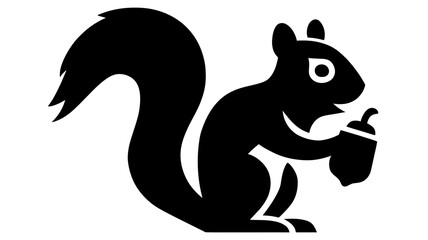 Obraz premium Black Squirrel Silhouette with Acorn Vector Icon. Cute Forest Animal Emblem. Simple Cartoon Rodent Illustration.