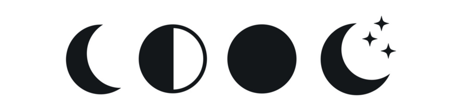 Moon phases icon set. crescent, half moon, full moon, waxing, waning, night sky, lunar. astronomy, celestial, nighttime, space. flat vector illustration.