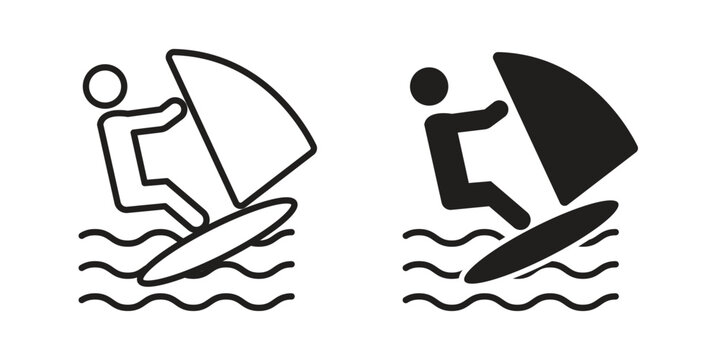 Windsurf icon set, collection of icon in editable strokes and flat versions