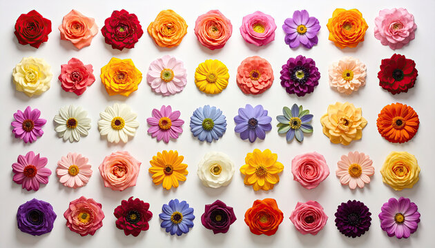 Vibrant Spring Flowers Collection on White Background