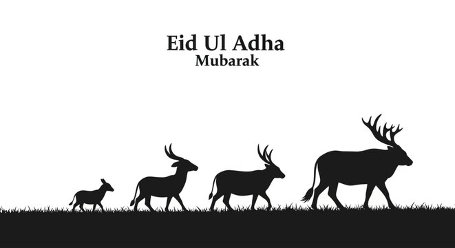 Captivating illustration of a family of graceful deer-like animals walking in a row across a grassy landscape, depicting wildlife's serene journey and natural beauty in a minimalist silhouette style