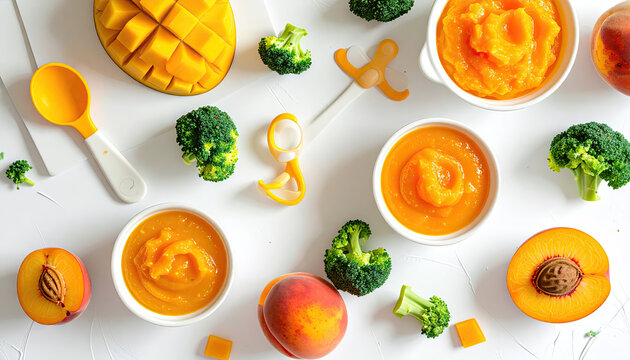 Healthy Homemade Baby Food Puree with Fresh Fruits and Vegetables